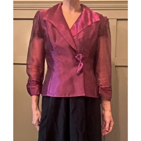 Alex Evenings Fuchsia Formal Evening Blazer Jacket Metallic Sheer Size Small - Picture 2 of 11